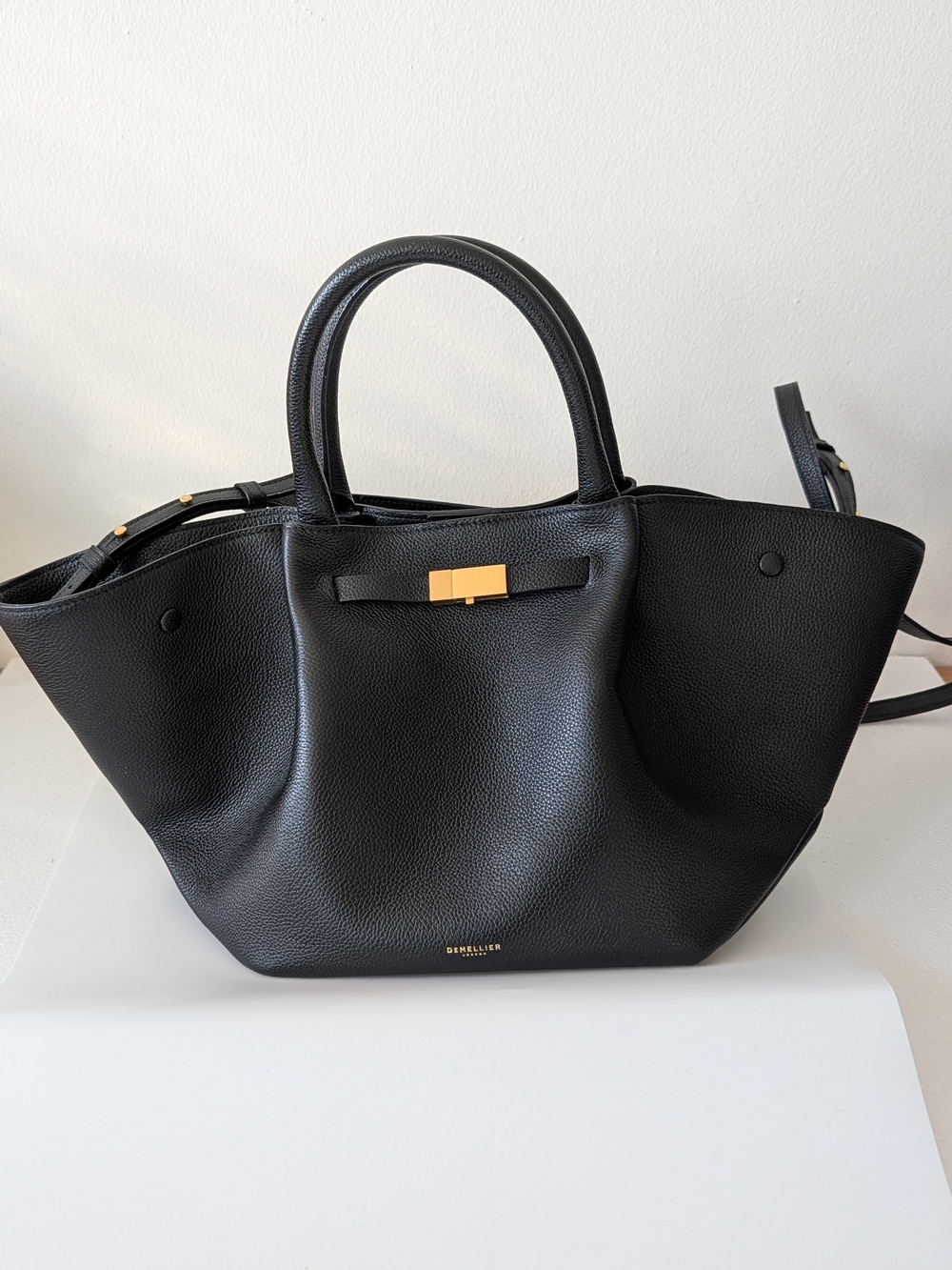 Black Leather Satchel Tote with Gold Hardware by DeMellier